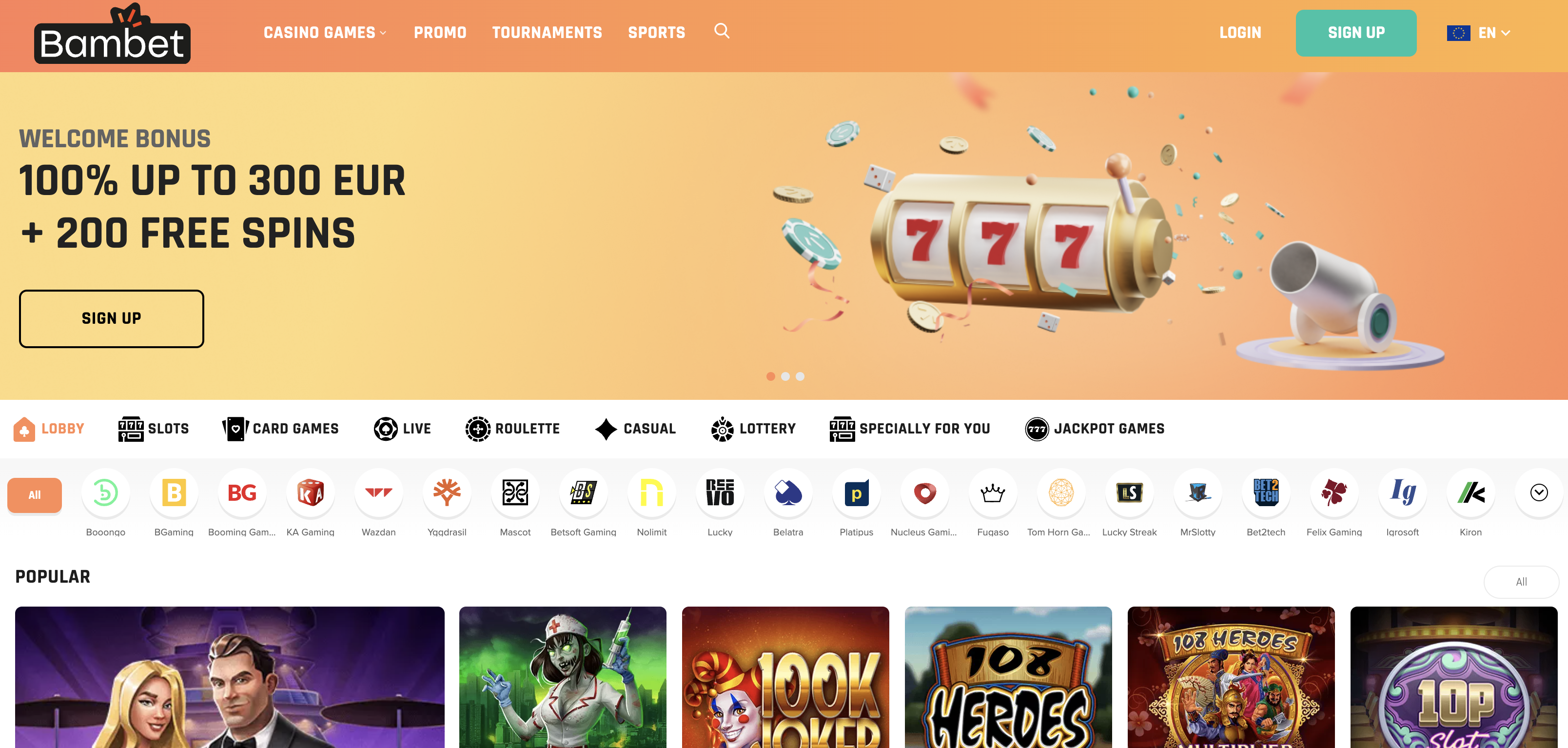 Bambet Casino Homepage