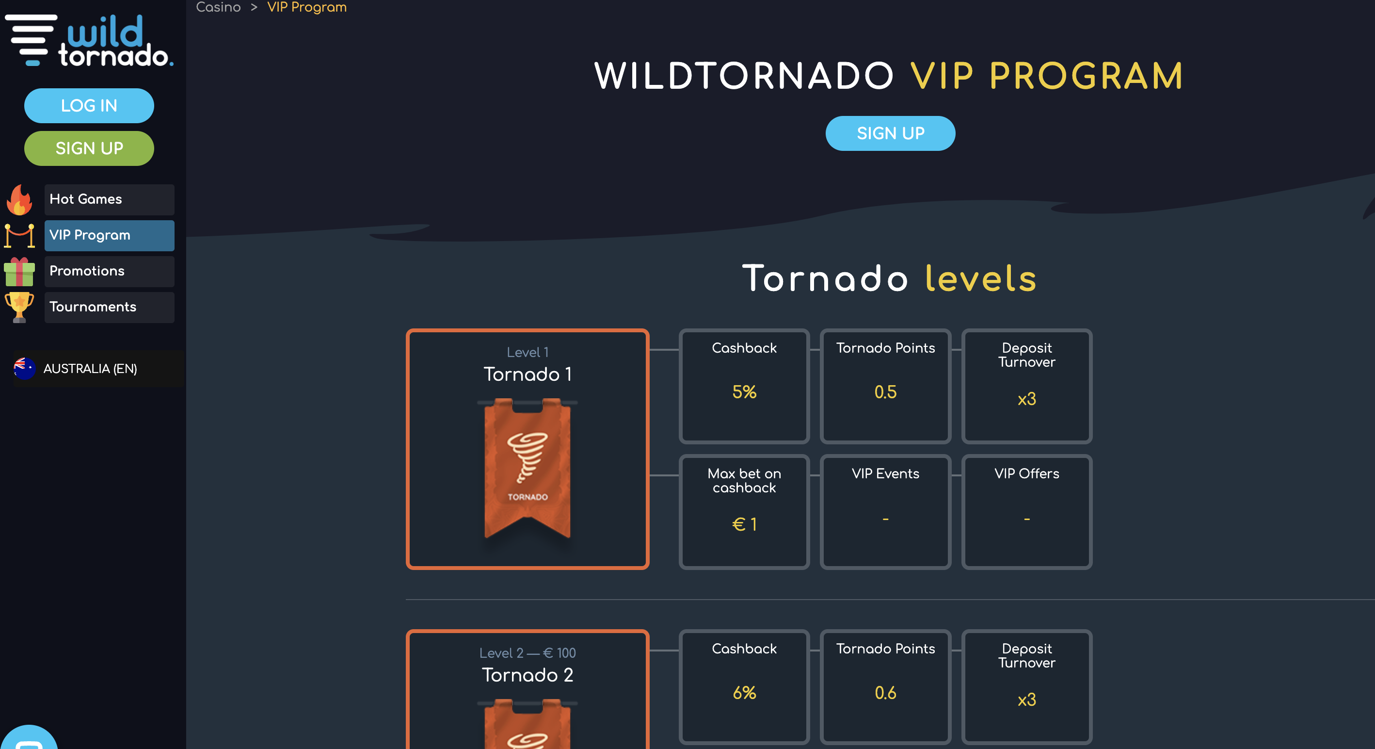 Wild Tornado VIP Programs